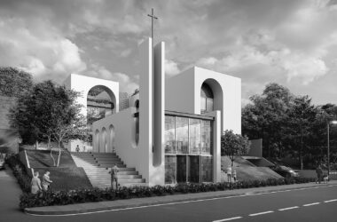 Jeita Community Center by WELD Architecture — chapel, arched openings and entrance steps