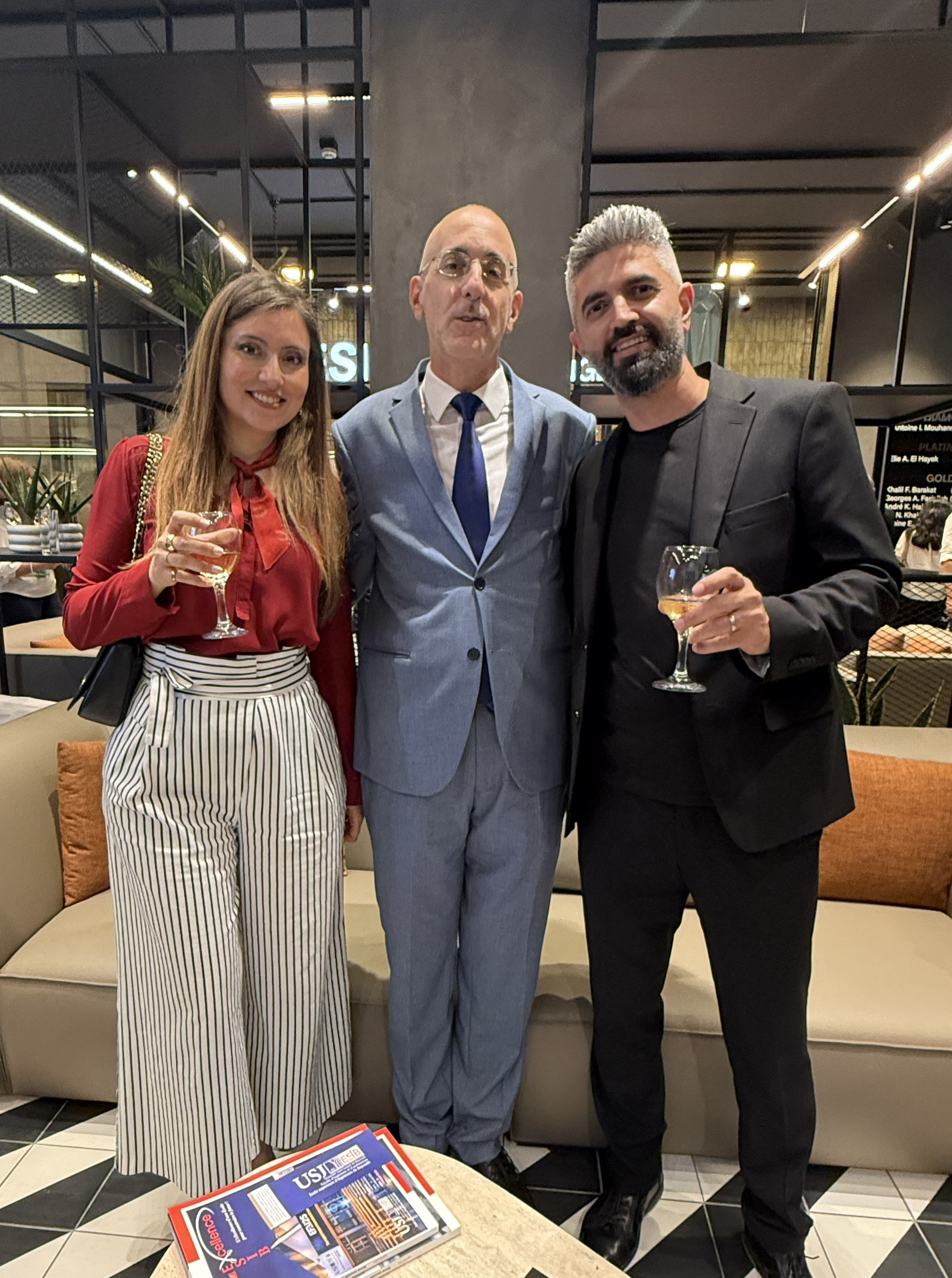 Wassim Raphael, Laura Salloum El Khoury and Ziad El Khoury at the 2026 Salon des Anciens inauguration
