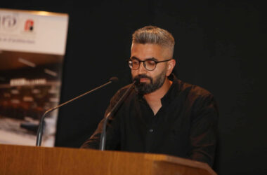 Ziad El Khoury presenting at the 2024 Salon des Anciens launch, ESIB–USJ